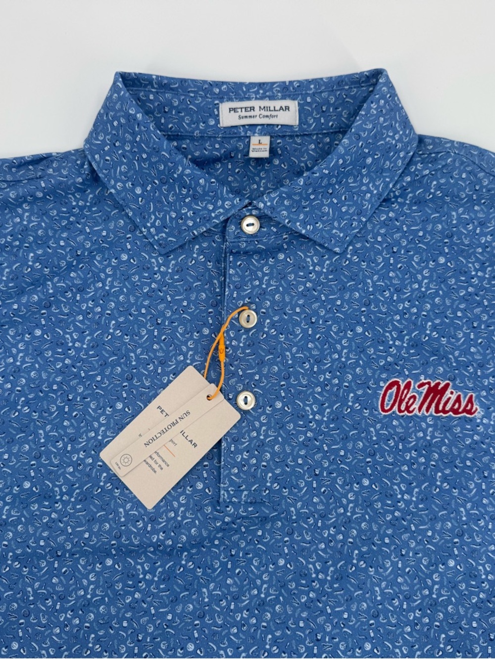 Ole Miss Rebels! Peter Millar "Ole Miss Champagne & Caviar" Polo - Large - NWT